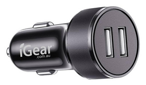 CAR CHARGER - DUAL USB 2.4A - BLACK