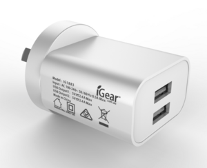 WALL CHARGER 240V - DUAL USB - 5V 3.4A - WHITE