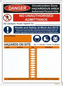Construction Zone Hazard Site Board