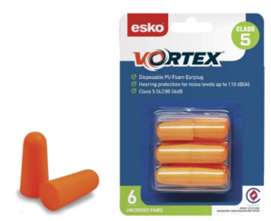 Esko Vortex Earplugs Orange Uncorded 6 Pack